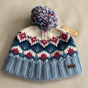 NWT - Fat Face Women’s Hand Knitted 100% Wool Fairisle Bobble Hat